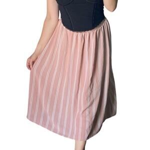 Windsor M Light Pink White Stripe Pull On Flowy Midi Skirt